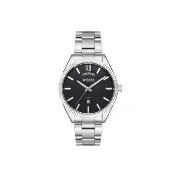 Ceas barbatesc  mecanism quartz - 42x11mm - culoare gri metalizat - cadran negru - rezistent la apa 5 ATM