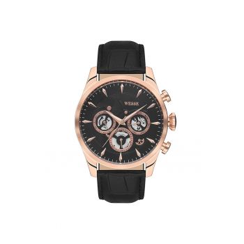 Ceas barbatesc  model WWG202802 - Quartz - rezistent la apa 5 ATM - curea neagra - carcasa rotunda din otel roz