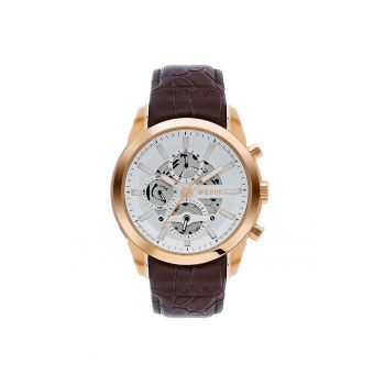 Ceas barbatesc  model WWG401003L - cu curea maro - carcasa rotunda din otel rose gold - cadran alb - rezistenta la apa 5 ATM
