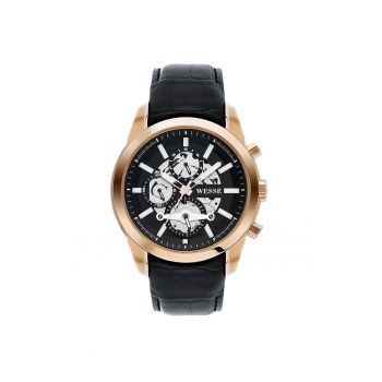 Ceas barbatesc  model WWG401005L - cu mecanism Quartz - rezistent la apa 5 ATM - curea neagra - carcasa rotunda din otel