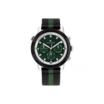 Ceas barbatesc  TROY 1792107 - negru - 46mm - curea textila verde - rezistent la apa 50m