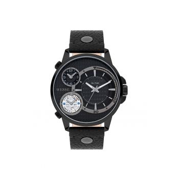 Ceas barbati  mecanism Quartz - rezistenta la apa 5 ATM - negru - curea din piele