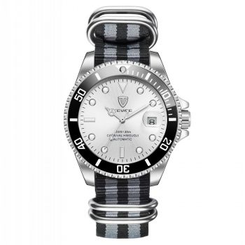 Ceas mecanic automatic Tevise Curea Nylon Analog Argintiu