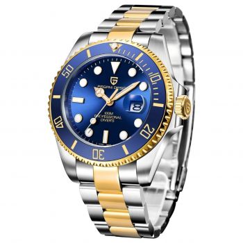 Pagani Design PD-1683 Blue Dial Ceas Barbati Quartz Miyota 2315, Bratara Bicolora Argintiu-Auriu, Sapphire Crystal, Waterproof 100M