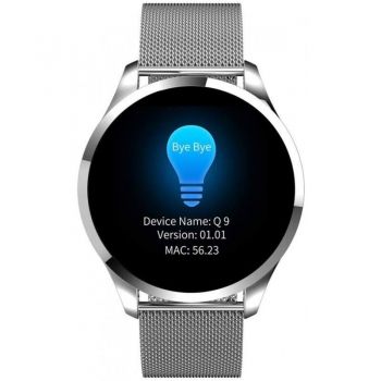 Ceas Smartwatch Techstar® Q9, Bluetooth 4.0, Waterproof IP65, IPS Touch HD, Potrivit Fitness, Android, iOS, Silver