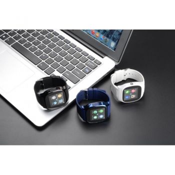 Ceas Smartwatch Techstar® T8 Albastru, Cartela SIM, 1.54 inch, Apelare, Alerte Sedentarism, Hidratare, Bluetooth 4.0