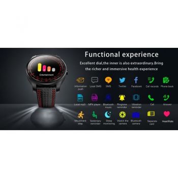 Ceas Smartwatch Techstar® V10 Rosu, Carbon Metal, Cartela SIM, 1.22 inch, Alerte Sedentarism, Hidratare, Bluetooth 4.0