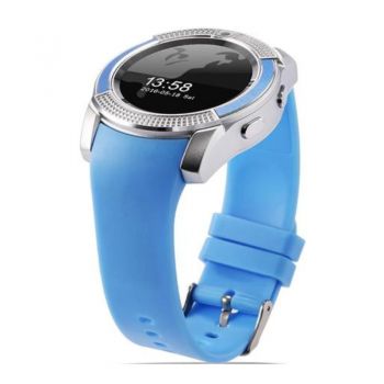 Ceas Smartwatch V8 Albastru HandsFree Bluetooth 3.0 Micro SIM Android Camera 1.3MP