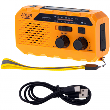 ADLER Radio cu acumulator si manivela, Adler, 1200mAh, FM/AM, Portocaliu