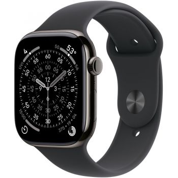 Apple Apple Watch 11 GPS + Cellular, Carcasa Slate Titanium 42mm, Black Sport Band - M/L