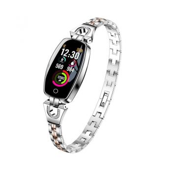 Bratara Smart Fitness Sport Argintie Waterproof si Eleganta pentru Dama H8 cu Monitorizare Somn si Cardiaca
