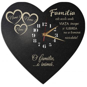 Ceas inima mare cu Numele Familiei Gravate - Diametru 45 cm