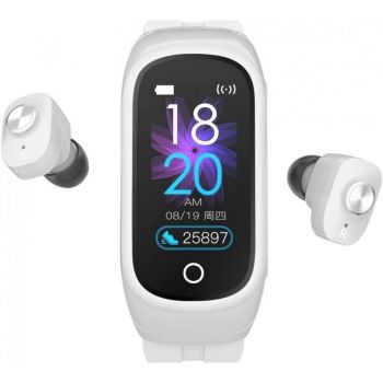 Ceas Smartwatch 2 in1 Techstar® N8 cu Casti Wireless, Ecran tactil de 0,96 inch, Bluetooth, MP3, Waterproof, Apelare