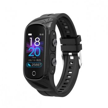 Ceas Smartwatch 2 in1 Techstar® N8 cu Casti Wireless, Ecran tactil de 0,96 inch, Bluetooth, MP3, Waterproof, Apelare