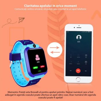 Ceas Smartwatch pentru Copii Techstar® SW70-Q12 Lite, 1.44 inch, cu functie telefon SIM, Monitorizare, Apelare SOS