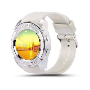Ceas Smartwatch Techstar® V8, Handsfree, Bluetooth 3.0, SIM, Compatibil Android & iOS, Camera 1.3MP, Alb