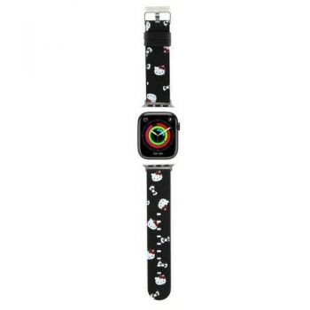 Curea Hello Kitty Leather Kitty & Bows pentru Apple Watch 42mm / 41mm / 40mm / 38mm Series, Negru