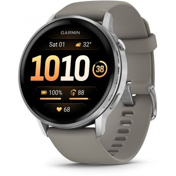 GARMIN Ceas Inteligent Garmin Venu 4, 45mm, AMOLED, GPS, Wi-Fi, silicon, Argintiu-Gri Argintiu