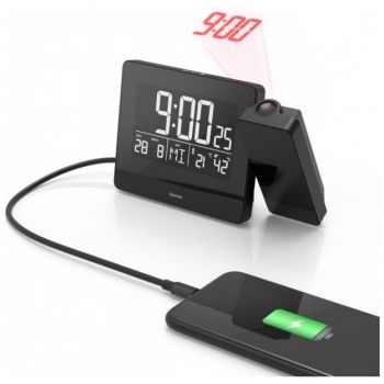 Hama Ceas cu  alarma si  proiectie Hama Plus Charge, Negru