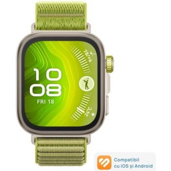 Huawei Smartwatch HUAWEI Watch Fit 4 Pro, Ecran AMOLED 1.82 inch, Bluetooth, ECG, 5 ATM, Curea Textila, Verde