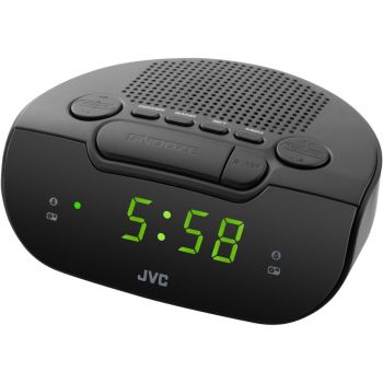 JVC Radio cu ceas cu alarma JVC RA-E111B, afisaj LED, tuner digital FM/AM, doua moduri de alarma, amanare, functie de repaus