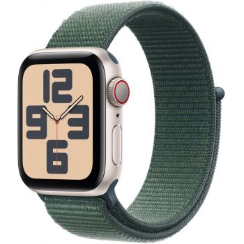 SmartWatch Apple Watch SE (2024), 40mm Aluminium Starlight cu Lake Green Sport Loop, GPS + Cellular