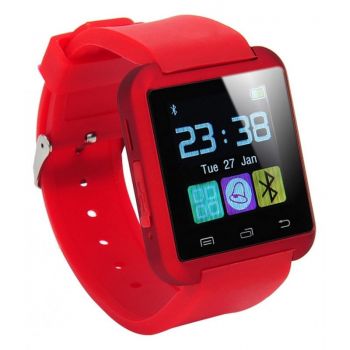 Smartwatch Techstar® U8+, Bluetooth, Ecran LCD 1.44inch, Conectare Telefon, Pedometru, Rosu
