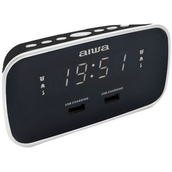 AIWA Radio Cu ceas si Alarma Aiwa, CRU-19BK, 2 Porturi USB, Negru/Gri