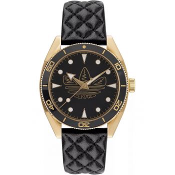 Ceas barbatesc -  inox/piele naturala - rezistenta apa 10 ATM - 43 mm - auriu/negru