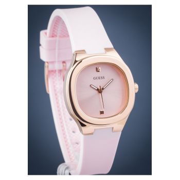 Ceas de dama  Eve - carcasa aurie - cadran roz - curea silicon roz - rezistent la zgarieturi