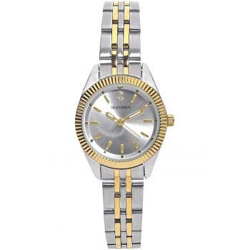 Ceas de dama  Fashion 2989 - cadran cu cristale - argintiu-auriu - rezistenta la apa 3 ATM