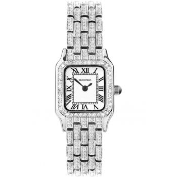 Ceas  Monica - bratara cu cristale - argintiu - 3ATM - cadran alb