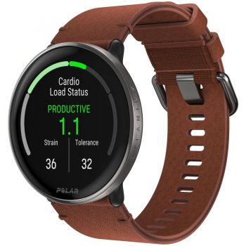Polar Ceas Inteligent Polar Ignite 3,Titanium, curea piele Maro, 43 mm, AMOLED, Masura M/L