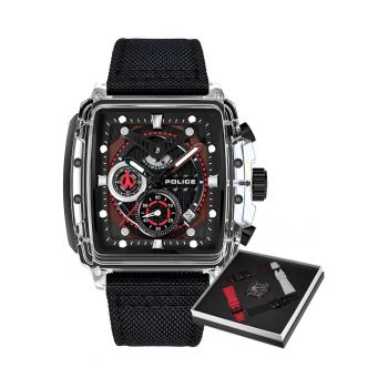 Ceas barbat  mecanism quartz - 4 curele interschimbabile - negru