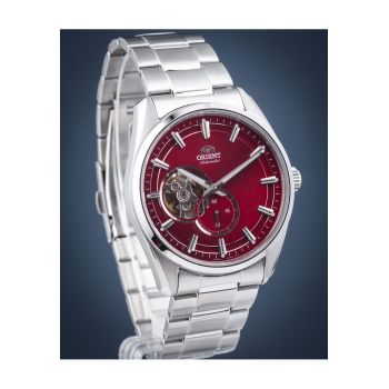 Ceas barbatesc  Contemporary Semi Skeleton Automatic - cadran rosu - bratara otel - 50m rezistent la apa