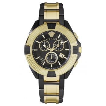 Ceas barbatesc  cronograf - bratara metalica aurie/neagra - 46mm - rezistenta apa 5 ATM