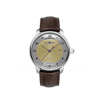 Ceas  barbati - automat - 40mm - carcasa inox - curea piele naturala maro - cadran auriu - rezistent la apa 50m