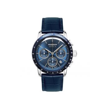 Ceas  barbati - cronograf - mecanism quartz Miyota 6S20 - albastru - curea din piele naturala