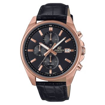Ceas barbati  Edifice - quartz - negru - 44mm - piele naturala