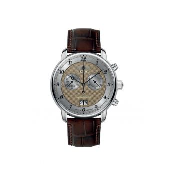 Ceas  Chronograph 8584-5 - automat - cadran auriu - curea din piele maro - rezistent la apa 50m