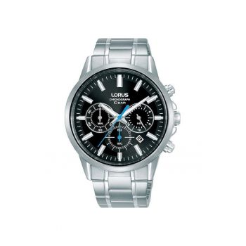 Ceas  Classic Chronograph - mecanism quartz - carcasa inox - curea argintie - cadran negru - rezistent la apa 10 ATM