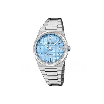 Ceas dama  F20029-2 - bratara din otel - carcasa rotunda - 35mm - rezistent la apa 100m - argintiu/albastru