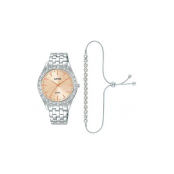 Ceas Dama  inox - set cu bratara eleganta - macanism quartz - argintiu