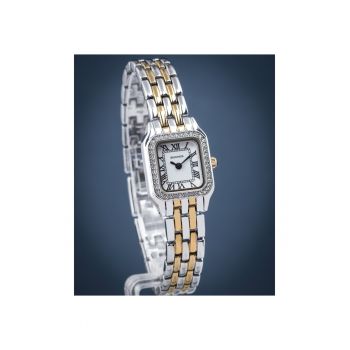 Ceas Dama  Monica 40640 - Argintiu si Auriu - Bratara Metalica - Cadran Alb - Rezistent la Apa 30m