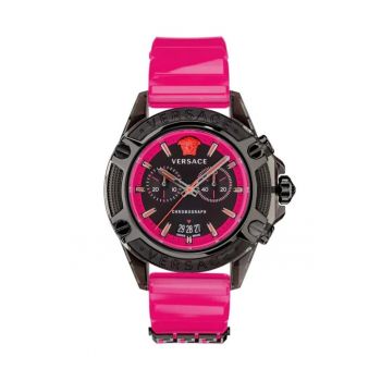 Ceas dama -  Plastic - Negru/Roz