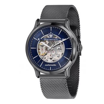 Ceas  Epoca - automat - negru - 42mm - rezistent la apa 100m - bratara din inox - cadran albastru