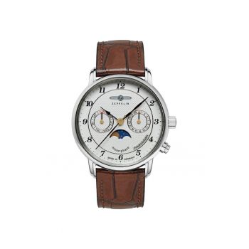 Ceas  model 8537-1 - cu carcasa inoxidabila - curea din piele naturala - alb - 36mm - rezistent la apa 50m