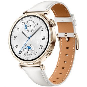 Huawei Ceas inteligent Huawei Watch GT 5, 41MM, carcasa din otel inoxidabil auriu pal, curea din piele compozita, Alb