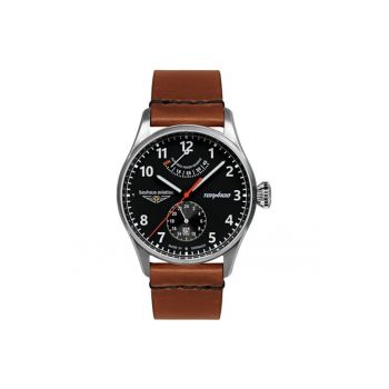 Ceas barbatesc  Bauhaus Aviation Tornado - 42mm - negru - curea din piele - rezistenta la apa 5 ATM
