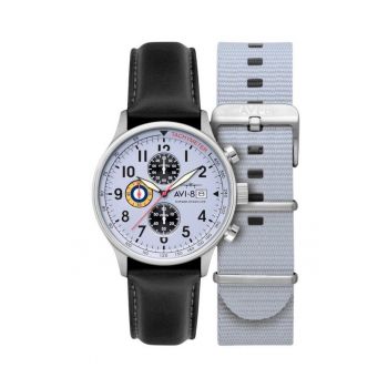 Ceas barbatesc  Hawker Hurricane - cronograf - curea piele neagra - cadran gri - 43.5x11mm